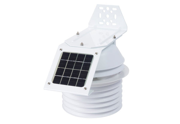 White radiation shield accessory by Davis Instruments, featuring a solar panel and mounting bracket.