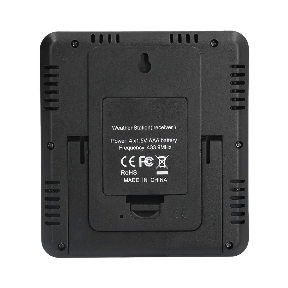 Wireless temperature monitor set from Sper Scientific with a black casing showing the back panel and a small LCD screen.
