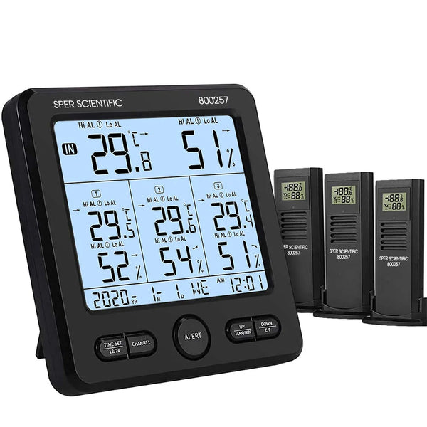 Sper Scientific 800257 Multifunction Wireless Thermometer/Hygrometer with Three Remote Sensors