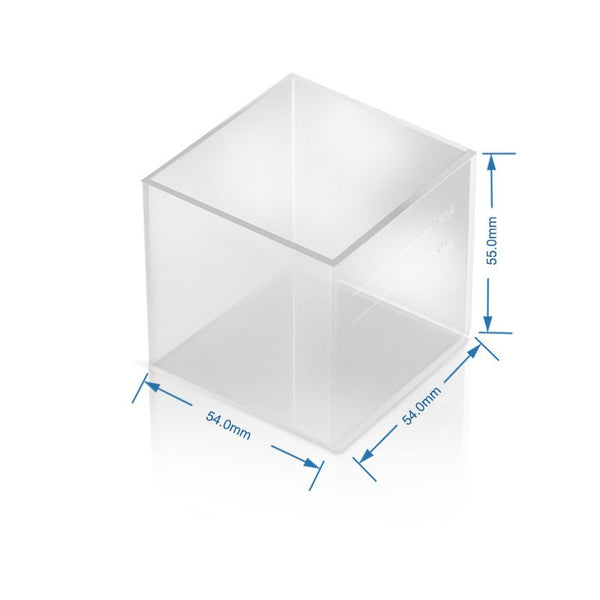 Clear accessory cuvette for spectrophotometers by 3nh with dimension arrows.

