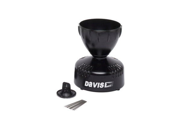 Black rain collector cone replacement kit by Davis Instruments, featuring an open collector cone and several small replacement parts.