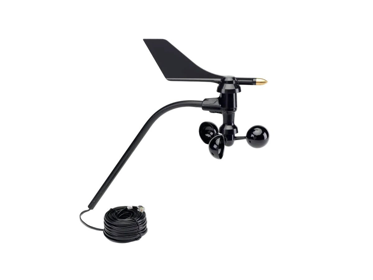 Black wind vane with a long arm and attached cable 