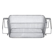 Metal mesh ultrasonic basket by Crest Ultrasonics with stainless steel drop handles.