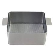 Stainless steel perforated basket by Crest Ultrasonics with two flat handles on either side.