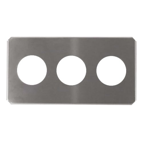 Stainless steel beaker cover by Crest Ultrasonics with three circular openings.