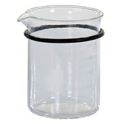 Glass beaker 600ml from Crest Ultrasonics with volume measurements and a black rubber ring.
