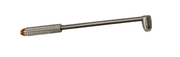 Metallic right angle probe by BRK with a knurled grip, an orange O-ring, and a golden band.