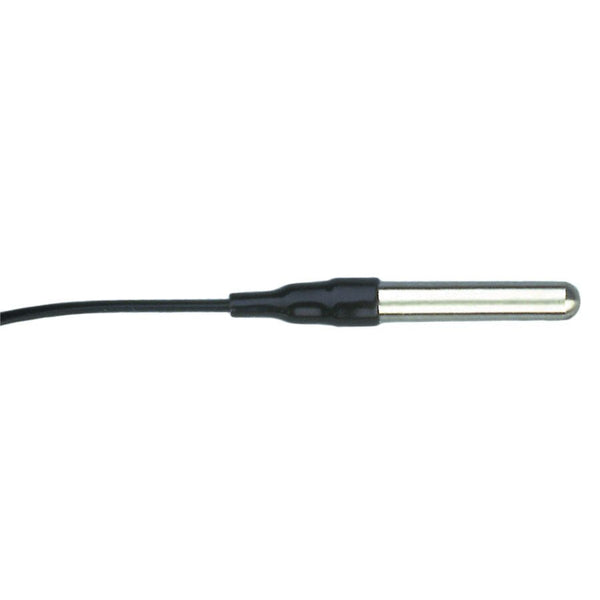 Soil temperature sensor by Davis Instruments with a metal probe and black connecting wire.