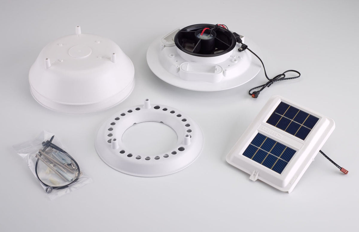 Daytime fan aspirated radiation shield kit by Davis Instruments, showing the components against a white backdrop.