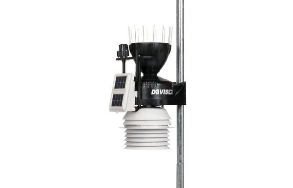 Daytime fan aspirated radiation shield kit by Davis Instruments, on a metal pole.