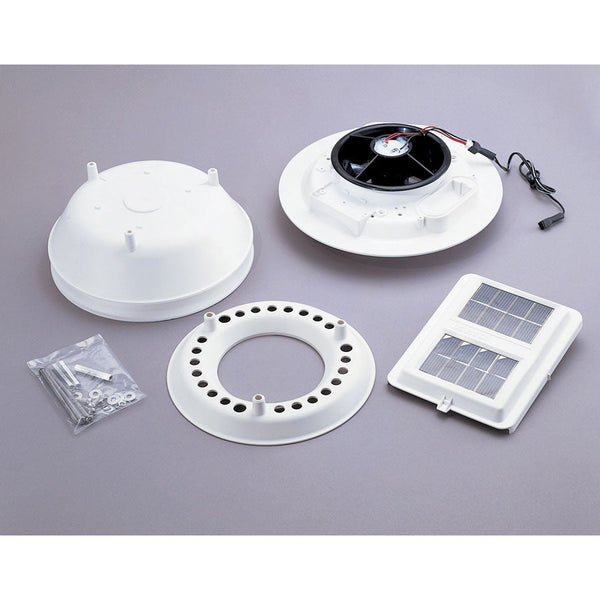 Accessory daytime fan aspirated radiation shield kit from Davis Instruments, showing components laid out on a gray surface.