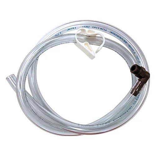 Clear drain assembly kit by Crest Ultrasonics with a black elbow fitting and white plastic clip.