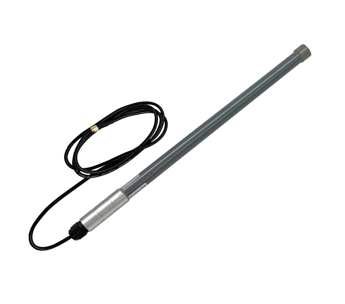 Gray EnviroMonitor Long Range Antenna, 5dBi by Davis Instruments with a silver metal base and black cable.