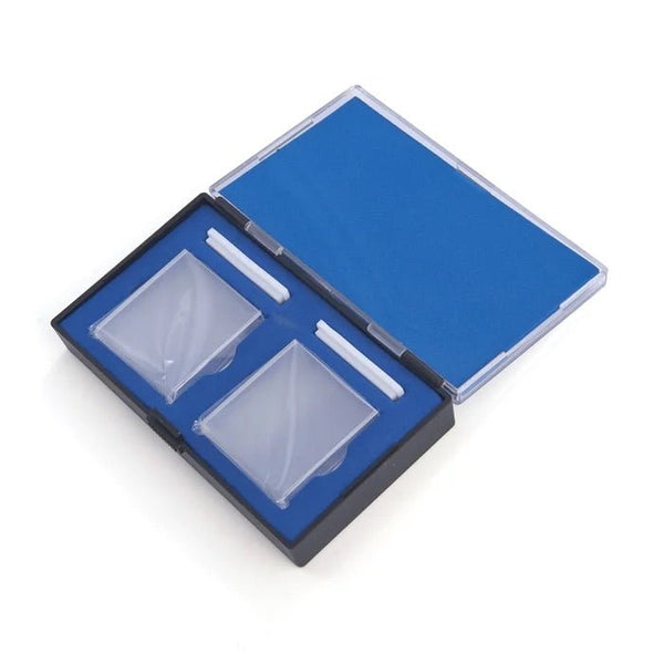 Glass cuvettes with lid by Sper Scientific, presented in a case with blue lining.