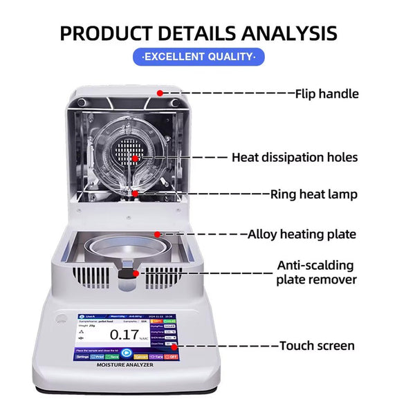 Halogen moisture analyzer by Sper Scientific featuring a touch screen and visible heating components.