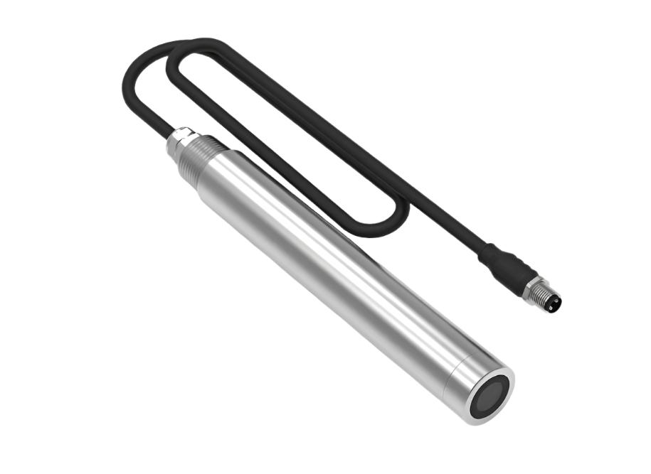 Silver online digital Chlorophyll A sensor by Sper Scientific with a black cable and connector.
