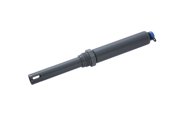 Gray residual chlorine sensor by Sper Scientific with a blue cap, isolated on a white background.
