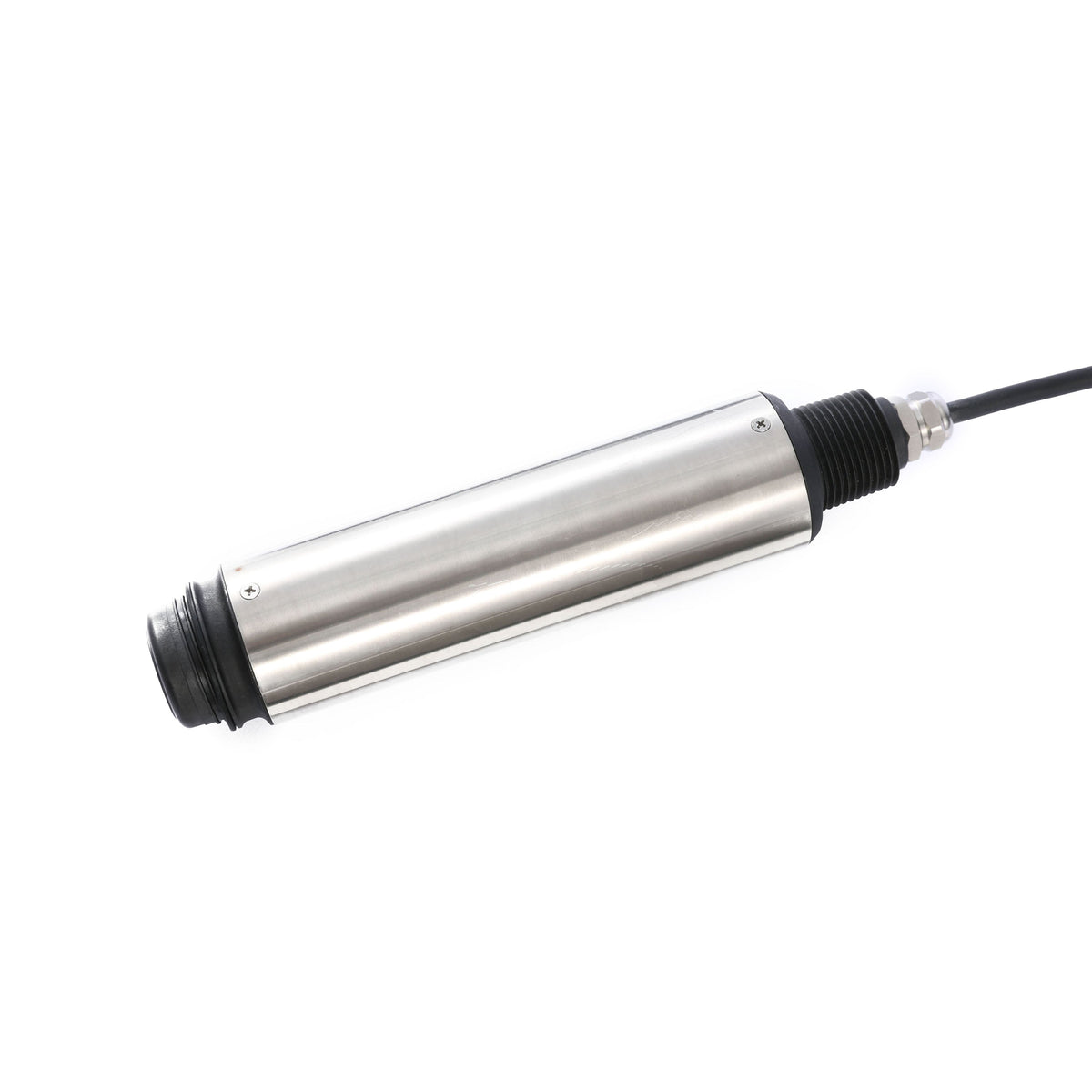 Stainless steel dissolved oxygen sensor by Sper Scientific with a black cable on a white background.