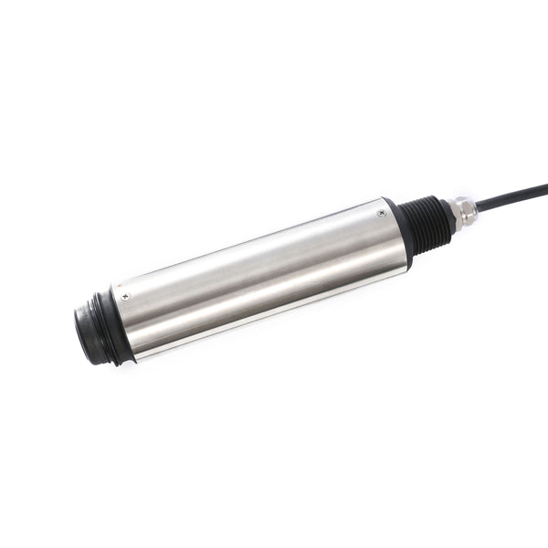 Stainless steel dissolved oxygen sensor by Sper Scientific with a black cable on a white background.