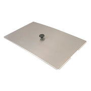 Stainless steel lid cover by Crest Ultrasonics with a round knob handle.