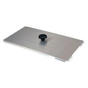 Stainless steel lid cover from Crest Ultrasonics with a black knob in the center.