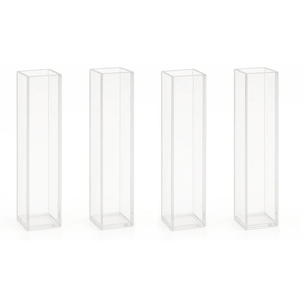 Clear micro cuvettes with lids by Sper Scientific, in a rectangular prism shape.