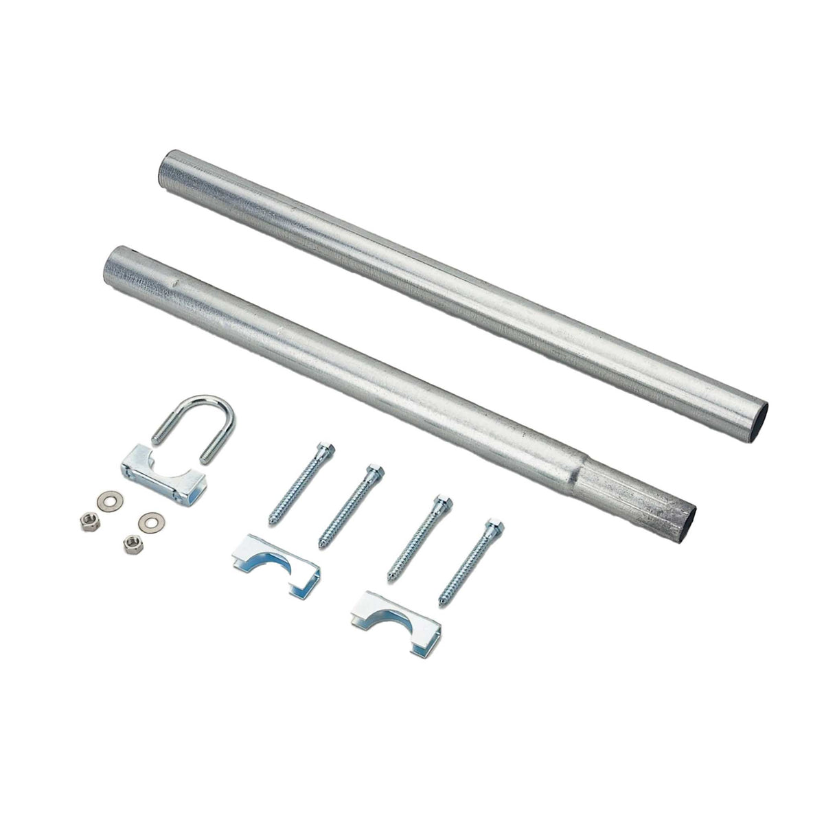 Mounting pole kit by Davis Instruments with U-bolt, metal plates, screws, and washers.