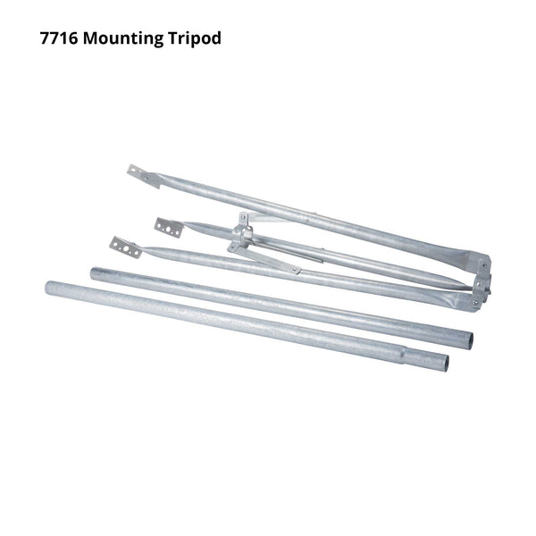 Silver mounting tripod by Davis Instruments with multiple metal poles and attachment hardware.