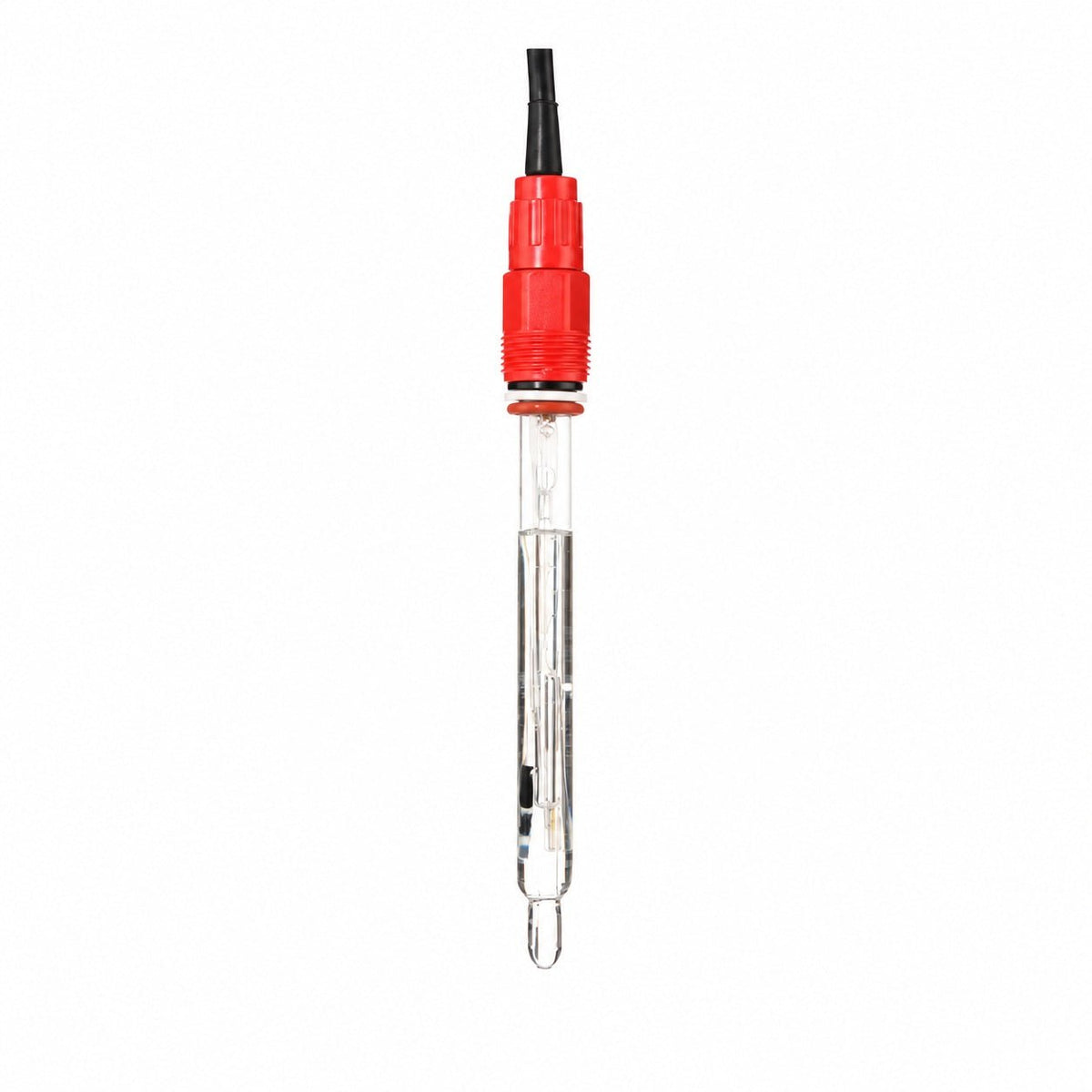 GPE200 glass pH electrode with red cable fitting and clear sensing bulb on a white background