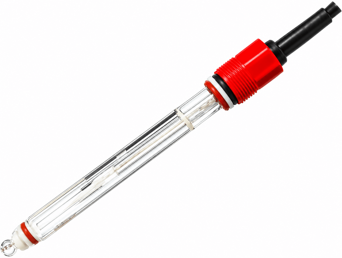 GPE100 industrial glass pH electrode with red threaded fitting