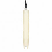 Industrial PTFE pH and temperature sensor with cable and dual NPT threads on a white background