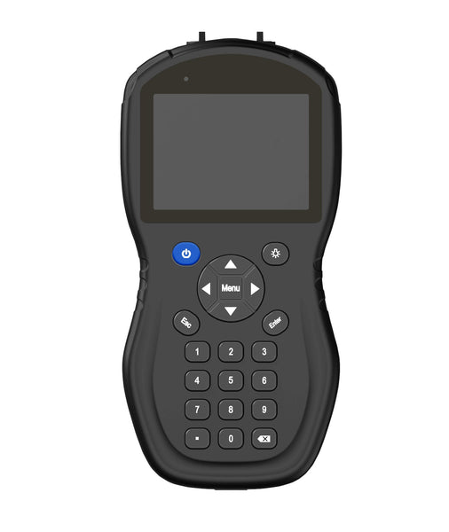Portable black multi-parameter water quality analyzer by Sper Scientific with a dark grey screen, blue power button, directional pad, and numeric keypad.