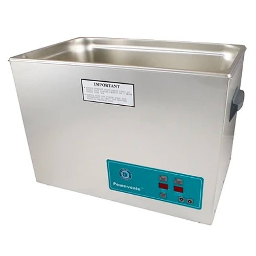 Benchtop cleaner tank by Crest Ultrasonics featuring a stainless steel finish with a front control panel.