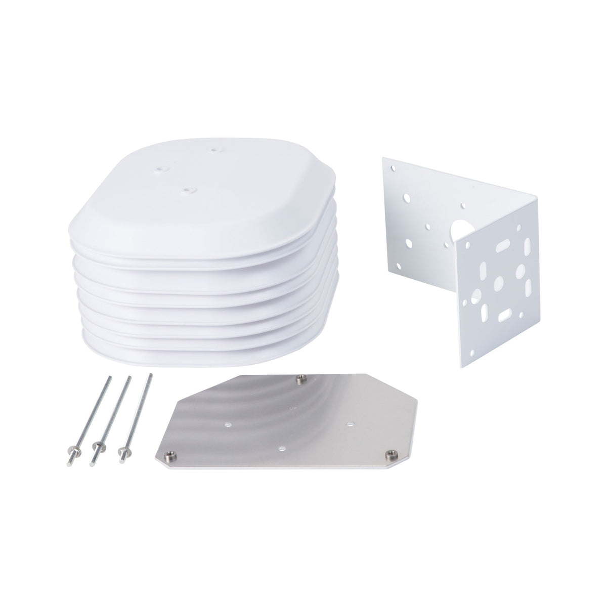 White radiation shield accessory by Davis Instruments with a mounting bracket and hardware.