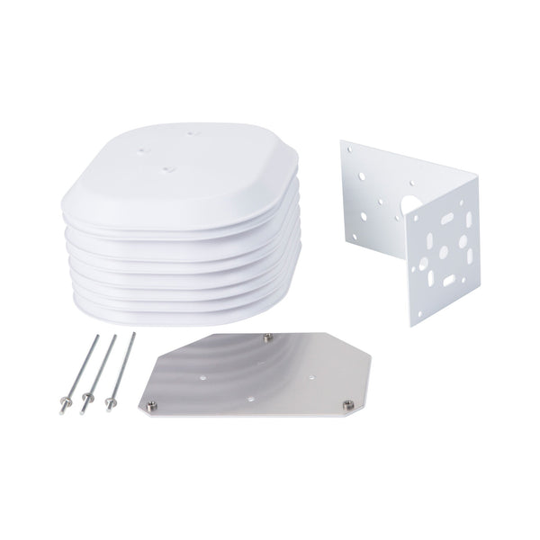 White radiation shield accessory by Davis Instruments with a mounting bracket and hardware.