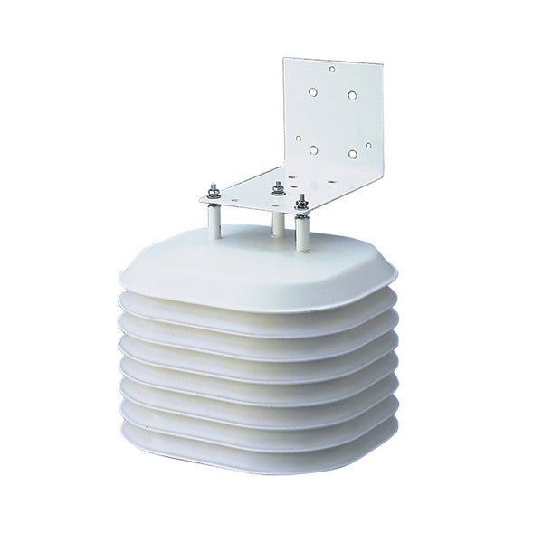 White radiation shield by Davis Instruments with a bracket attached to the top.