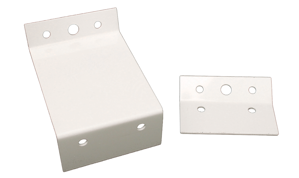 White shelter angle brackets by Davis Instruments with pre-drilled holes, seen against a white background.