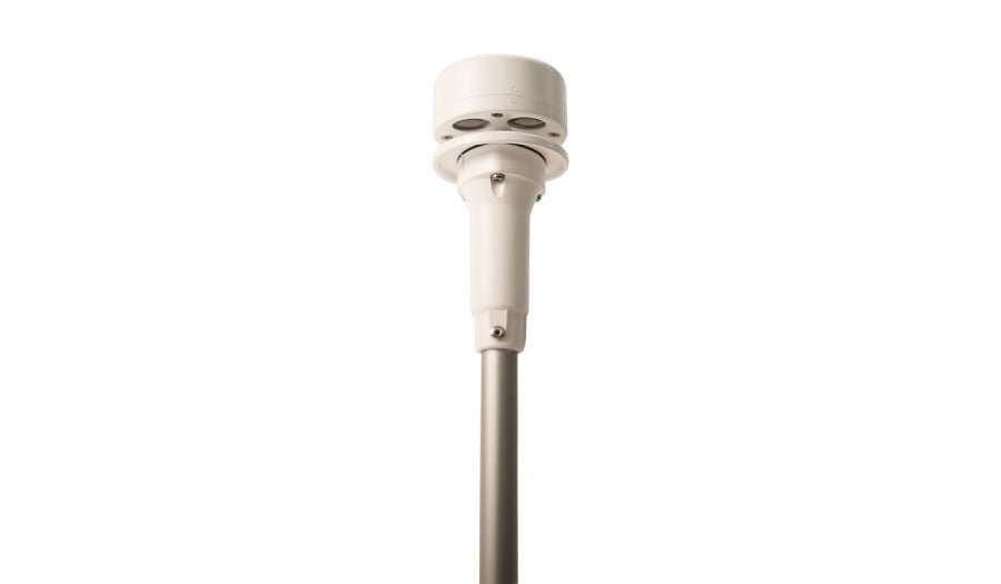 Ultrasonic wind sensor by Davis Instruments, featuring a white, cylindrical head mounted atop a slender, silver pole.
