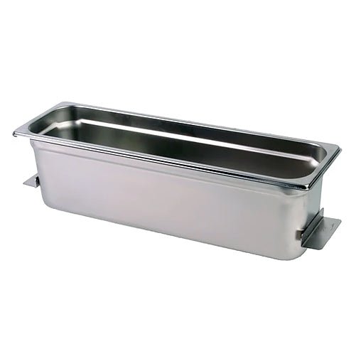 Stainless steel auxiliary pan by Crest Ultrasonics, with a rectangular shape and a shiny, metallic finish.