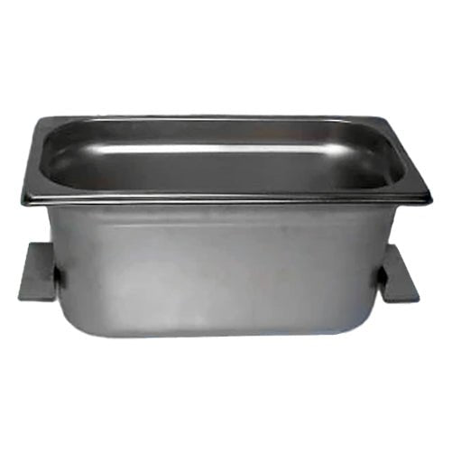 Stainless steel auxiliary pan by Crest Ultrasonics with auxiliary mounting brackets.