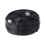 Black 4-conductor cable by Davis Instruments, coiled and secured with clear RJ11 connectors.