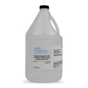 Calibration solution by Sper Scientific in a clear jug with black cap, displaying product information.