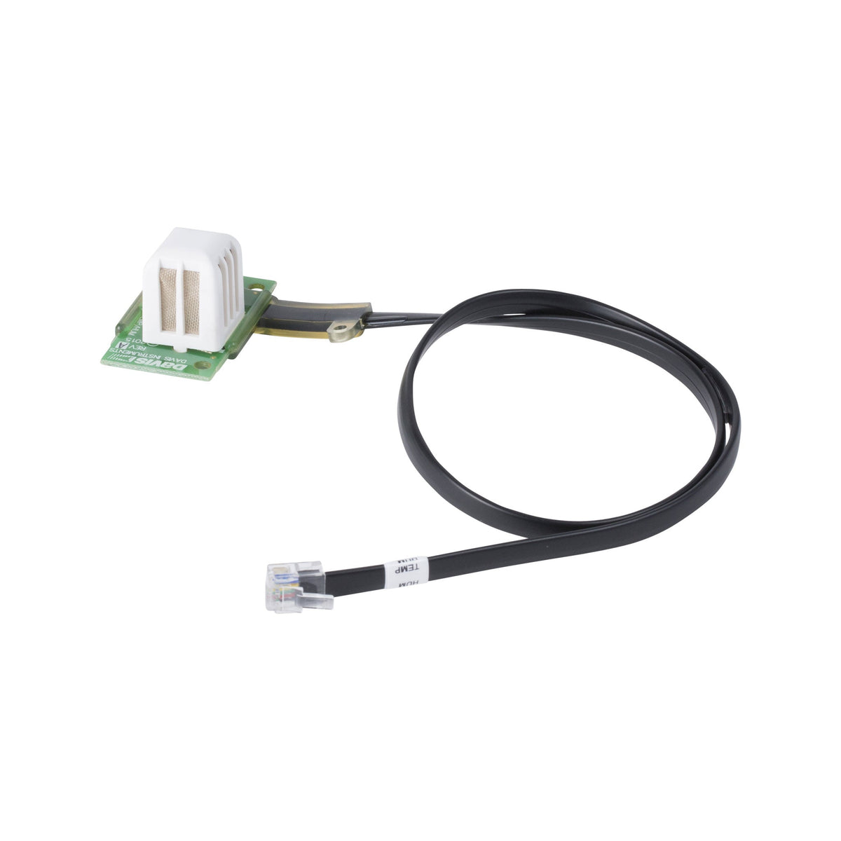 Temperature and humidity digital sensor board for Vantage Pro2 by Davis Instruments with a connected black cable.
