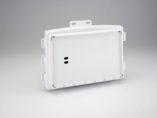 White universal shelter by Davis Instruments with ventilation slots and mounting bracket.