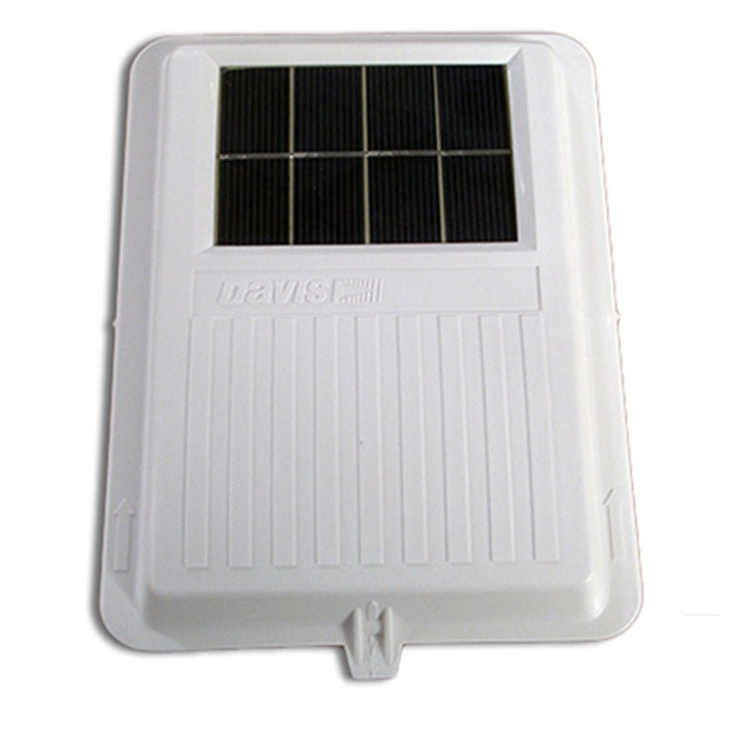 White solar replacement part by Davis Instruments with photovoltaic panel and vertical ribs.