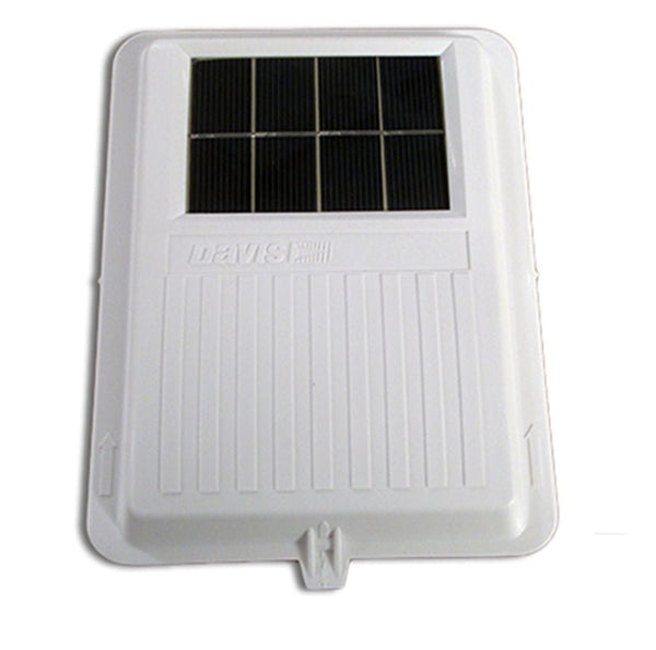 White solar replacement part by Davis Instruments with photovoltaic panel and vertical ribs.