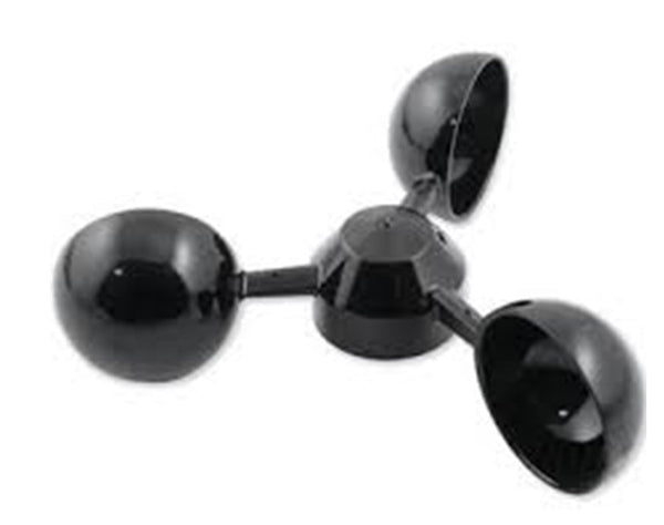 Black anemometer replacement part for the Vantage Pro2 series from Davis Instruments with three half-dome cups.