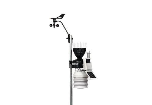 Wireless sensor suite weather station with a fan-aspirated radiation shield by Davis Instruments, mounted on a pole.