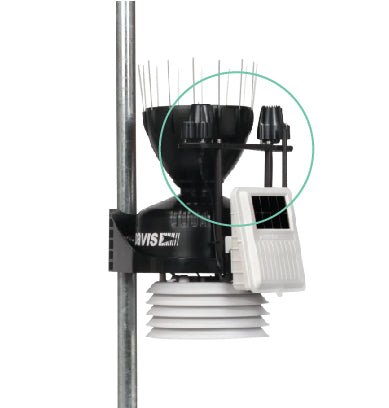 Accessory upgrade kit by Davis Instruments with a solar panel and weather instrument attachment.