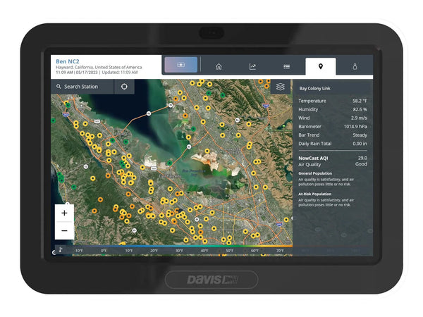 Data viewing display by Davis showing a geographical map and sensor data.
